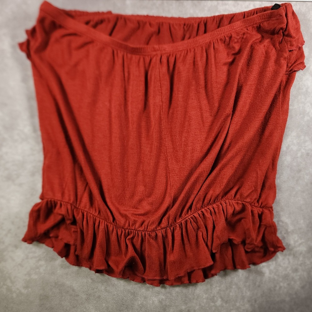 Chocolate USA Women Large Rust Orange Ruffle Strapless Tube Top Smocked Boho - Picture 3 of 7